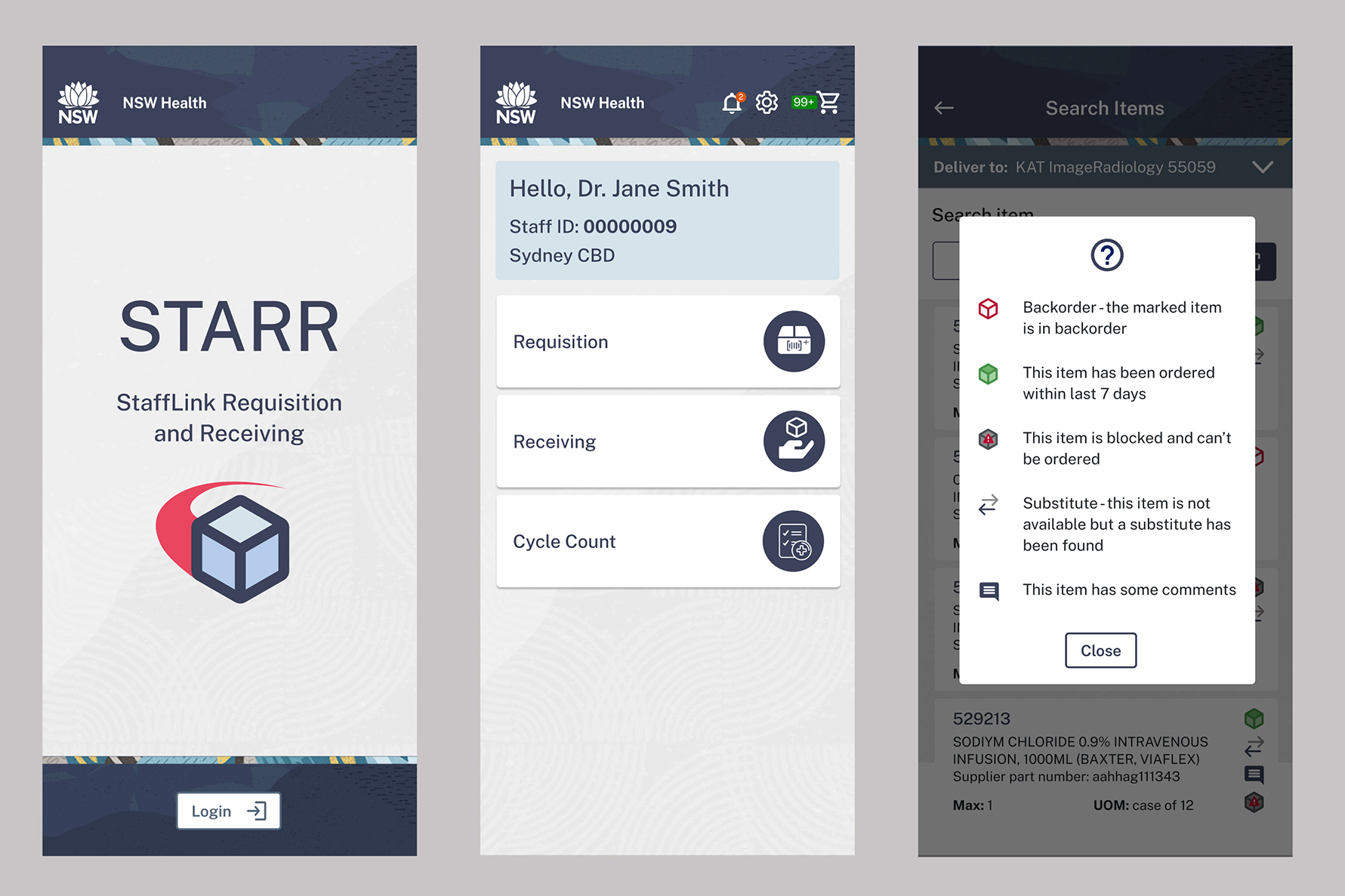 STARR – Requisition and Receiving App interface design