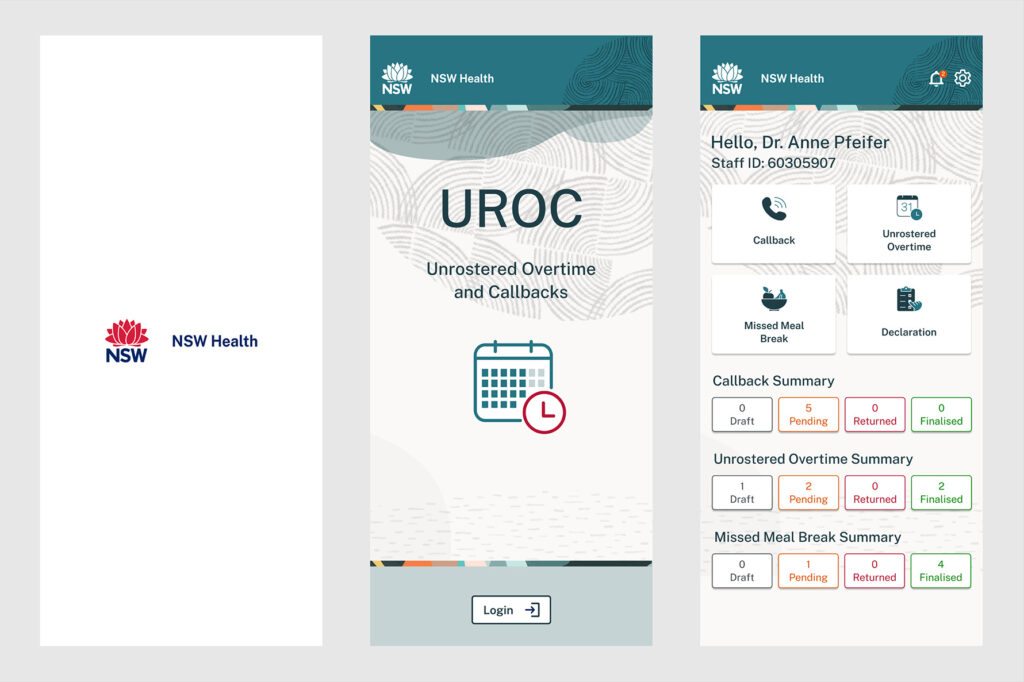 Login and welcome screen
